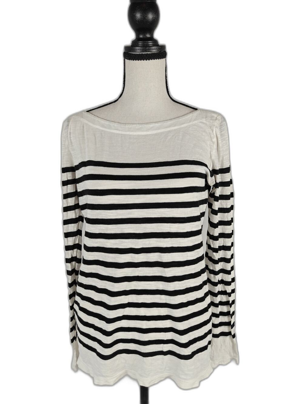 Women's LOFT Striped Boat Neck Long Sleeve Top, Black & White, S